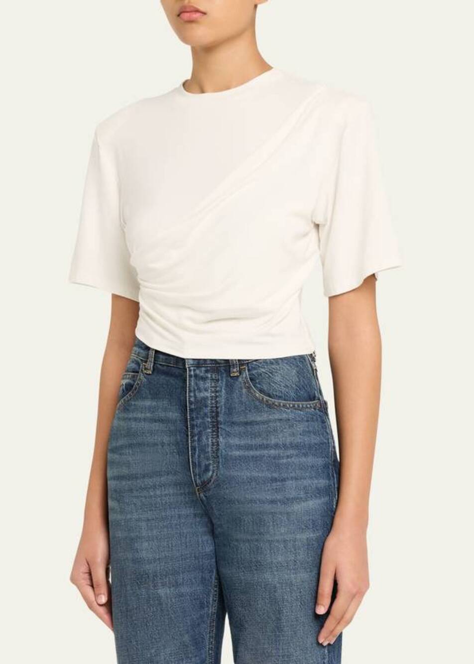 Jonathan Simkhai White Short Sleeve Ruched Tee